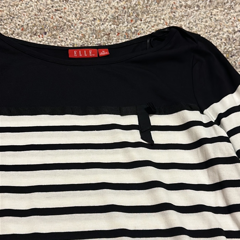 Elle, medium, black and white striped 3/4” blouse, new with tags!! - Picture 3 of 3